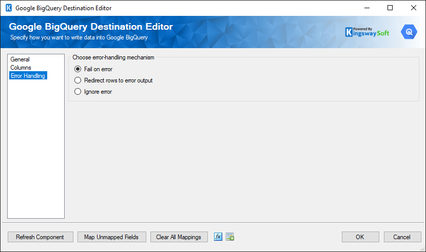 SSIS Google BigQuery Destination - error handling